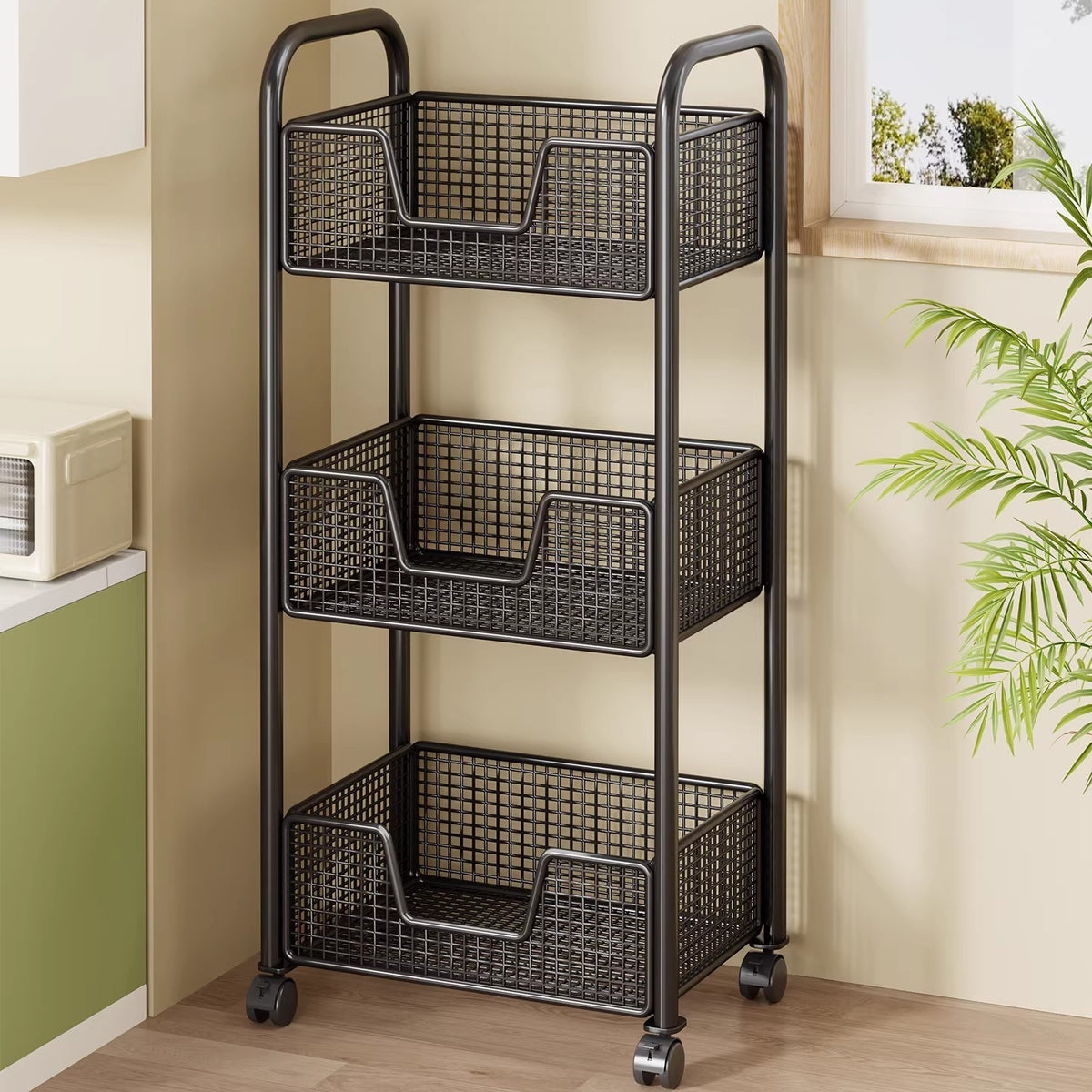 Kitchen Vegetable Storage Rack with Wheels, Multi-purpose Cart