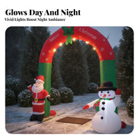 Santa Snowman Arch Red and Green Christmas Arch Inflatable Snowflake Pattern Bow Top