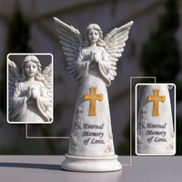 Lighted Praying Angel Memorial Light Weatherproof Angel Statue with Solar Panel Resin Embossed for Graveside