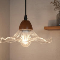 Adjustable Height Retro Design Hanging Light Lamp Long-Lasting Bedside Hanging Light Rustproof Wood Glass Hanging Lamp Flicker-without Flicker for Hallway