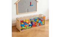 2 Pieces Natural Wood Grain Acrylic-Top Storage Box Handle Cutouts Wooden Toy Chest Rectangular Toy Storage Box Simple Design for Classroom, Home