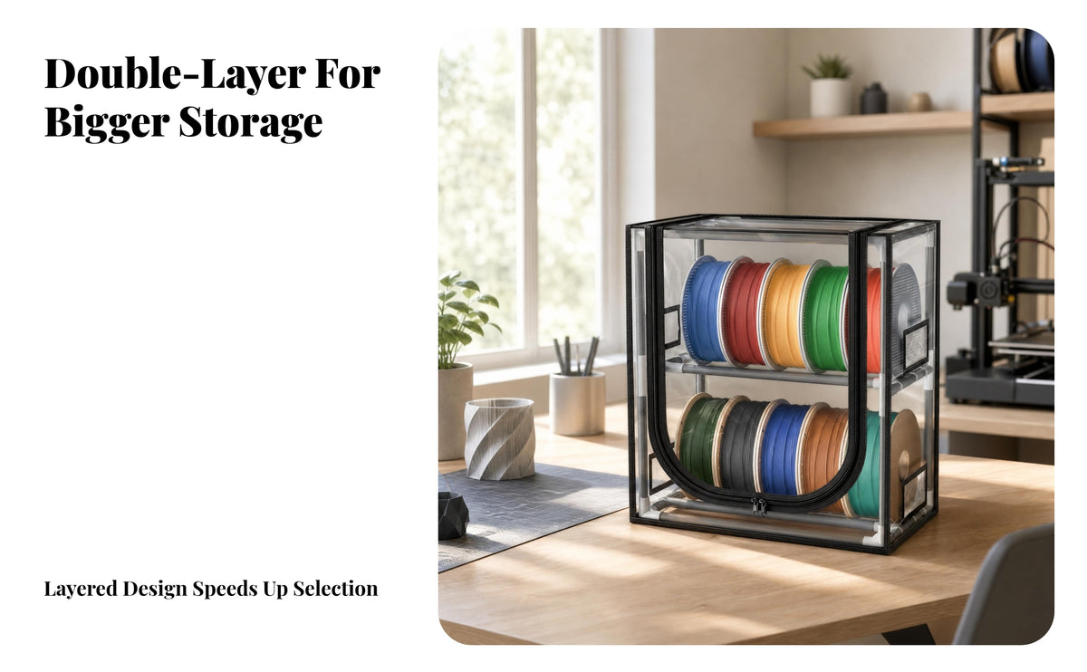 Two-Level Double-Layer Filament Cabinet Metal Frame Zipper Filament Storage Box Clear Cover
