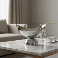 Pedestal Fruit Bowl Silver-Toned lusterToned Fruit Tray Metal Home Decor for Hotel, Cafe