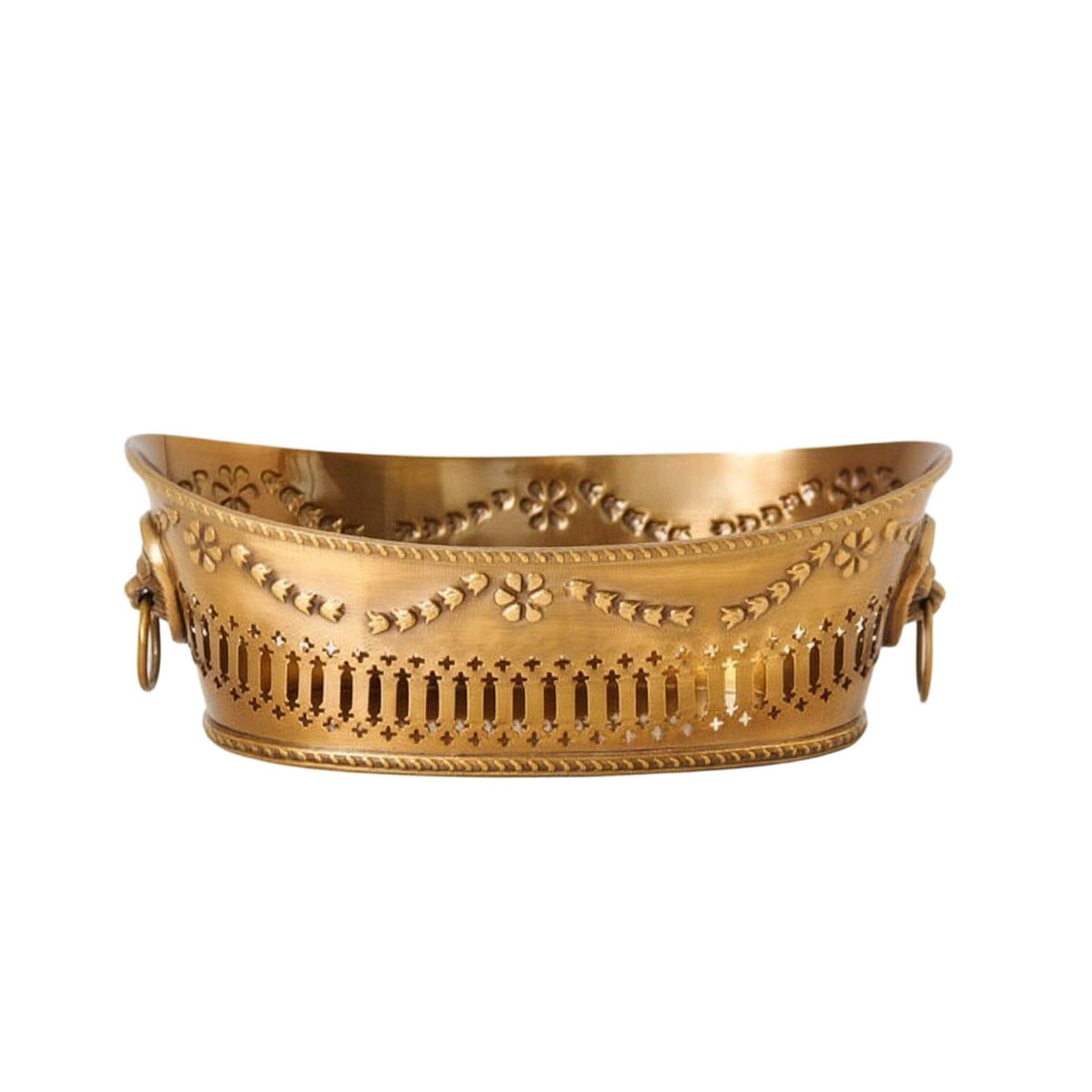 Brass Tray with Hanging Rings Gold Presentation Plate Carved for Entryway