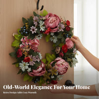 Artificial Peony Wreath Holiday Decor Peony Wreath Candlestick Holder Artisanal Look Farmhouse Door Hanger Lively Hues