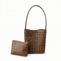 Braided Woven Bag with Pouch Lightweight Tote Bag with Pouch Casual Openwork Tote Compact for Women, Summer, Travel, Shopping