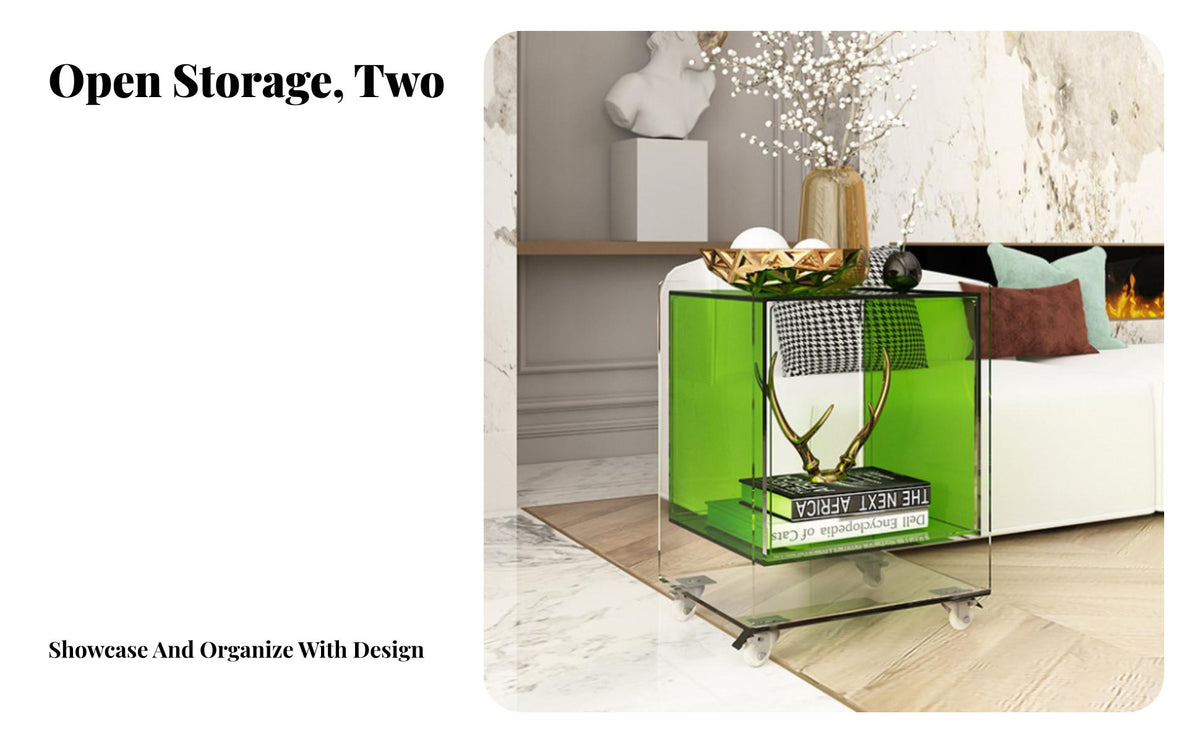 Modern Design Transparent C-Table Built-in Storage Nightstand Minimalist aesthetic Household Furniture Space-Saving for Apartment Dwellers, Interior Designers, Homeowners, Living Room, Bay opening Area, Small Spaces, Entryway