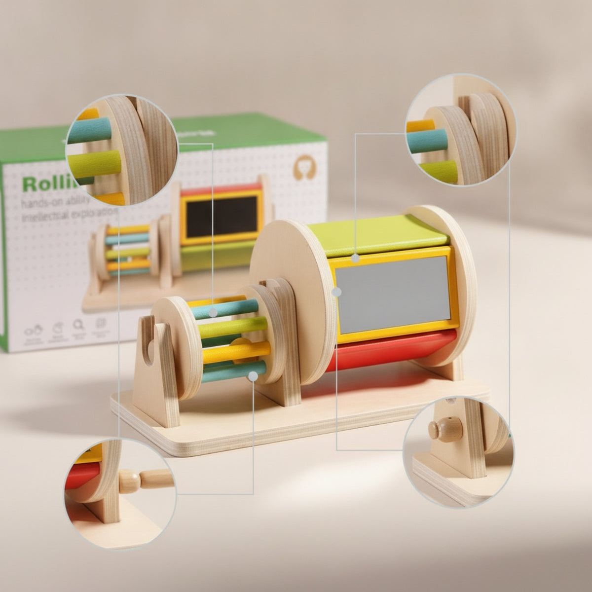Colorful Rolling Drum with Mirror Rotating Rotating Drum with Mirror Educational Sensory Toy Rainbow for Toddlers