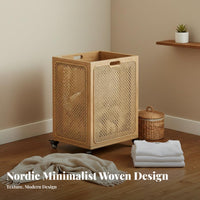 Wheeled Rattandesign Hamper Breathable Laundry Accessory Multifunctional