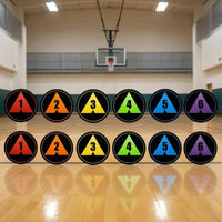 12 Pieces Triangular Middle Basketball Footwork Mat Black Outer Circle Positioning Drill Mat for Young Athletes, on-Court Exercises