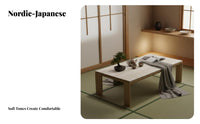 Slatted Coffee Table with Stone Top Nordic Japanese aesthetic for Office, Homeowners