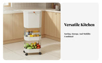 Kitchen Trash Can with Shelves Sliding Lid Multi-Tier Waste and Storage Trolley Rolling Utility Cart with Trash Bin for Bathroom