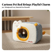 Windproof Warm Cat Nest Cute Design Enclosed Cat Bed Removable Cushion for Kittens, Small Dog Owners, Winter, Indoors, Bedroom