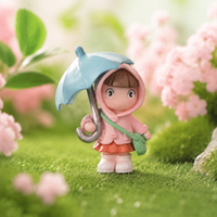 Fairy garden figure set 4, miniature girl with umbrella 4.2x6cm, diorama model building, multicolor plastic figures for cake decoration
