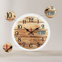 Analog Wall Clock with LCD Display Silent for Bedroom