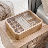 Wooden Jewelry Box with Compartments Divided Wooden Jewelry Box Desktop for Dresser