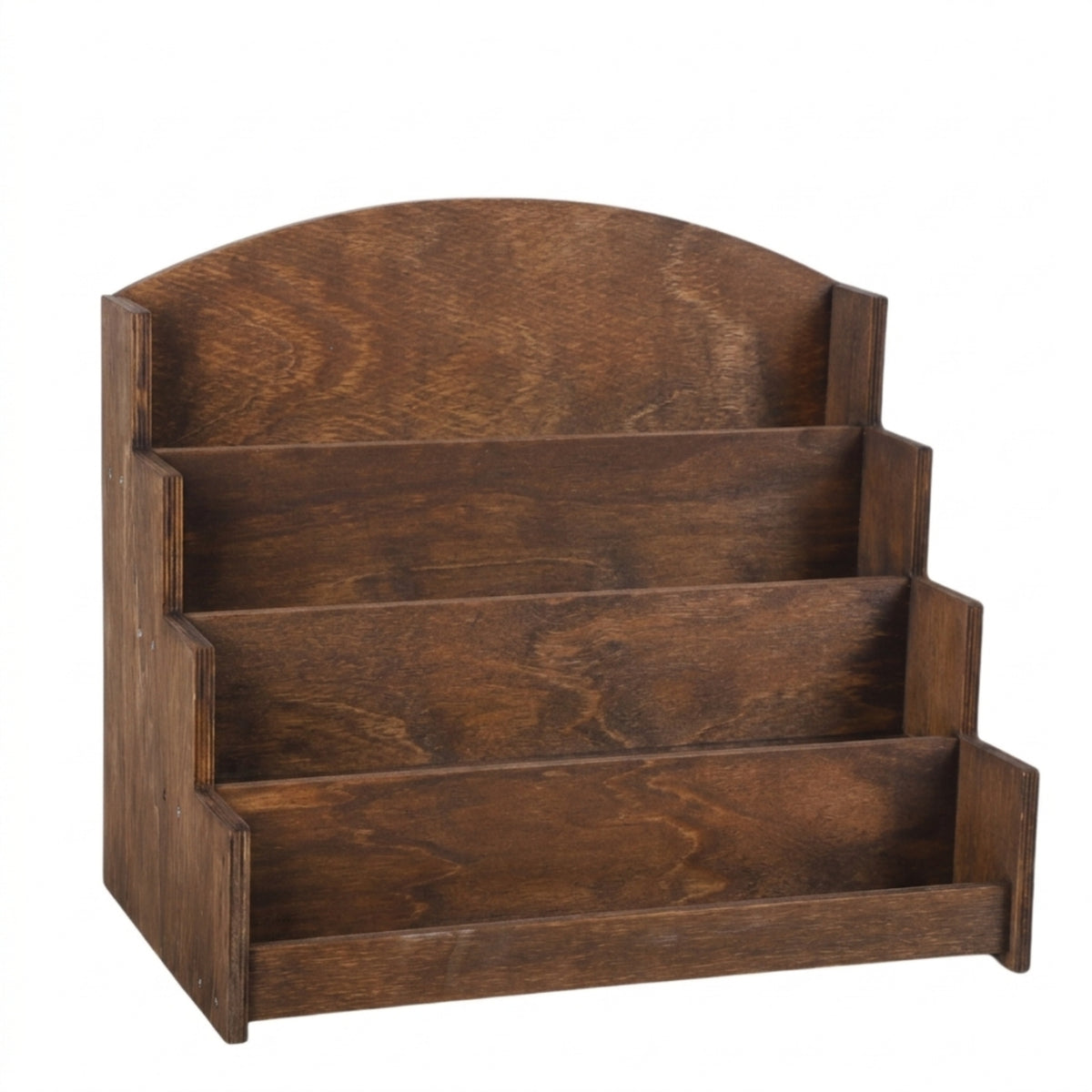 Greeting Card Display Stand Holder with Arched Back Wooden Stepped Display Shelf Multi-Tier Postcard Rack for Reception Desk