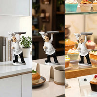 Hand-Painted Chef Figurine Resin Figurine with Tray Compact Chef Statue Collectible for Kitchen, Countertop