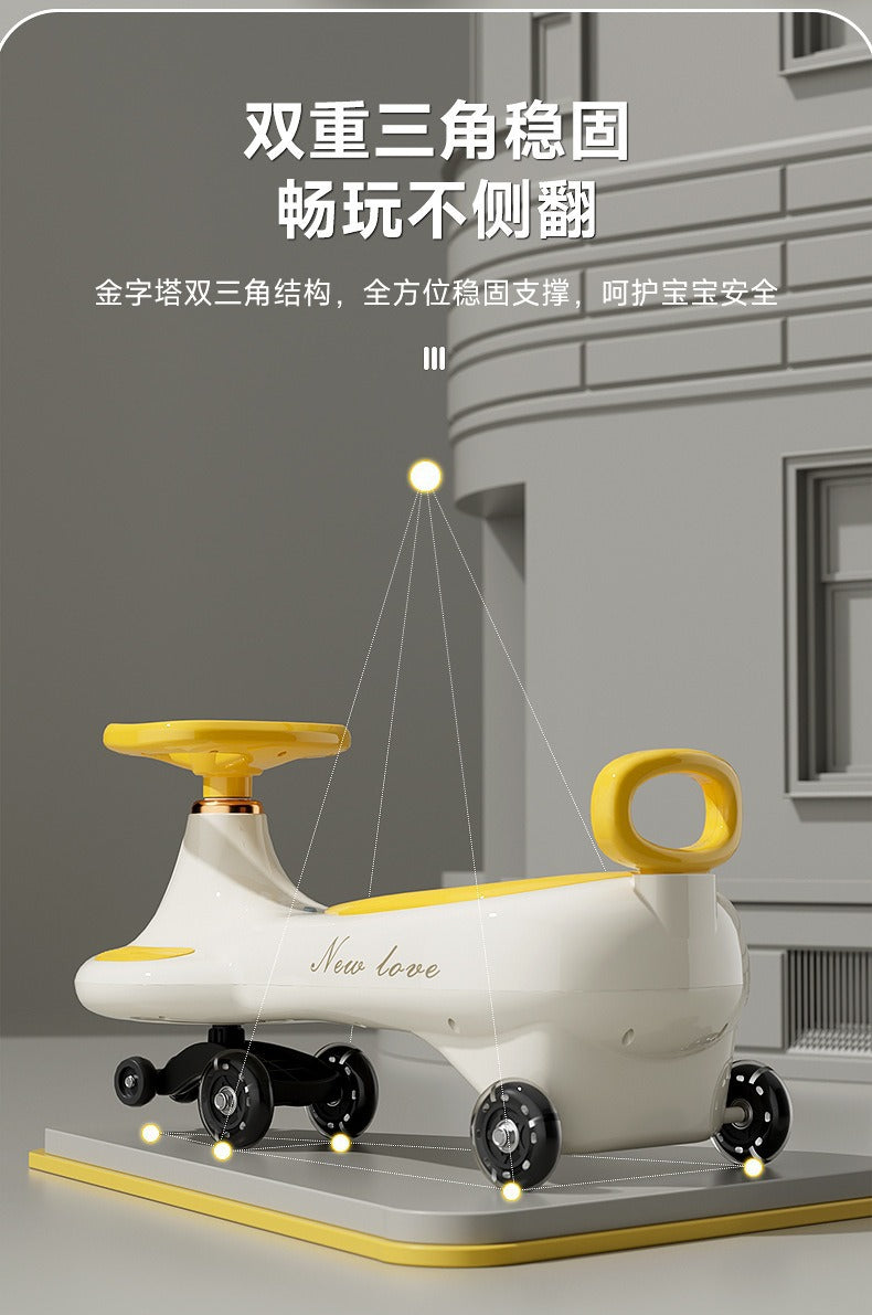 德国扭扭车1到3岁宝宝滑行车可爱溜溜车男孩女孩防侧翻学步玩具车 柯曼绿+音乐灯光+静音轮