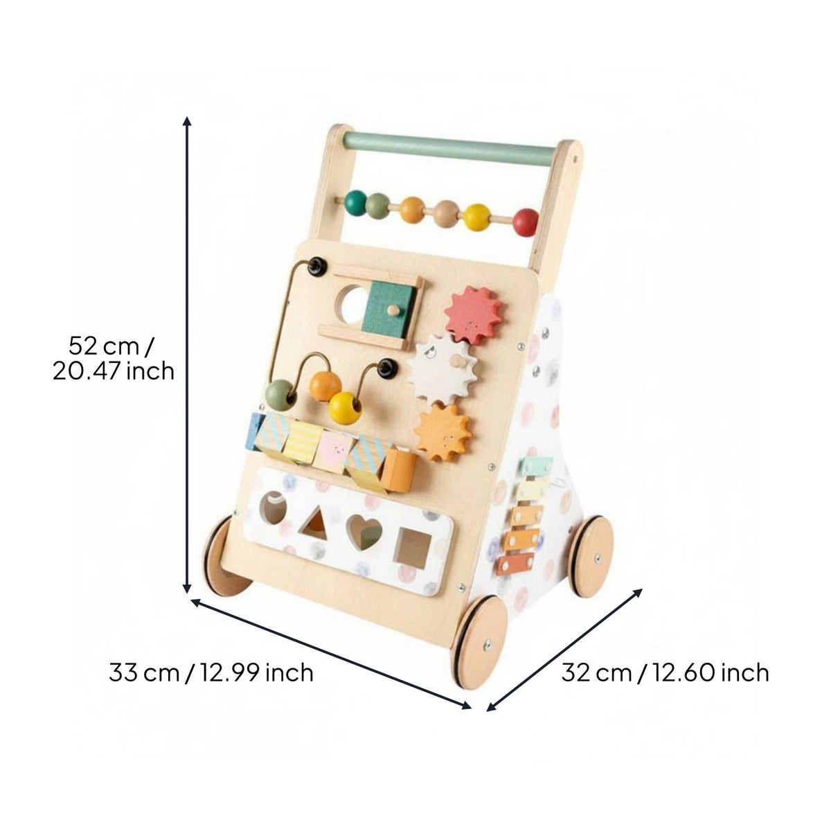 Hand-Eye Coordination Multifunctional Learning Stroller Anti-Tipping Design Wooden Activity Stroller Low Center Weight Toddler Push Cart Toy for Toddlers, Babies, Infants, Playroom, Nursery