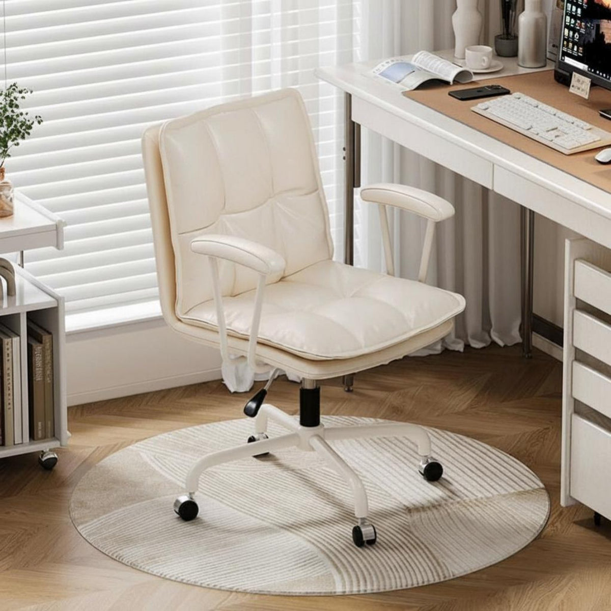 Height Adjustable pivot Chair with Casters Ergonomic rear supportrest Upholstered Armless Rolling Chair paddinged Seat Office Furniture firm support padding for Students, Teens, Adults, Study Room, Bedroom, Small Apartments
