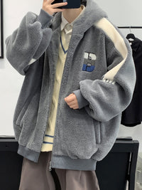 青少年羊羔毛绒外套男款冬季加绒厚连帽潮保暖初高中大学生棉衣服