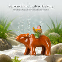 Aquarium Mountain Ornament with Suction Stone and Animal Figurines for Fish Tank Landscaping