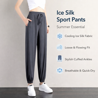 Women's Clothing Harem Pants Joggers with Tapered Ankle Cuffs, Ice Silk Polyester Material for Cooling Summer Gym Wear