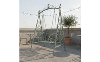Wrought Iron Garden Swing Ornate Scrollwork Freestanding Swing Chair Outdoor Furniture for Children, Patio, Balcony