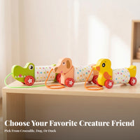 Rotating Rings Pull-Along Animal Toy Red Wheels Animal Shape Pull Toy Early Learning Infant Plaything Sensory Play for Toddlers
