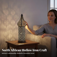 North African Design LED Lantern Shadow Casting Effect North African Design Lantern Cordless Iron Art for Living Room, Wedding Centerpiece, Patio
