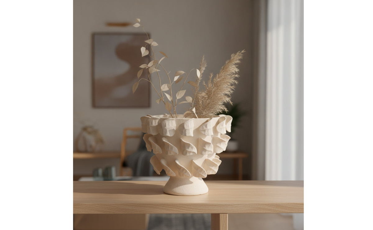 Vase with Petal Relief Handcrafted Ceramic Flower Vase Matte for Living Room
