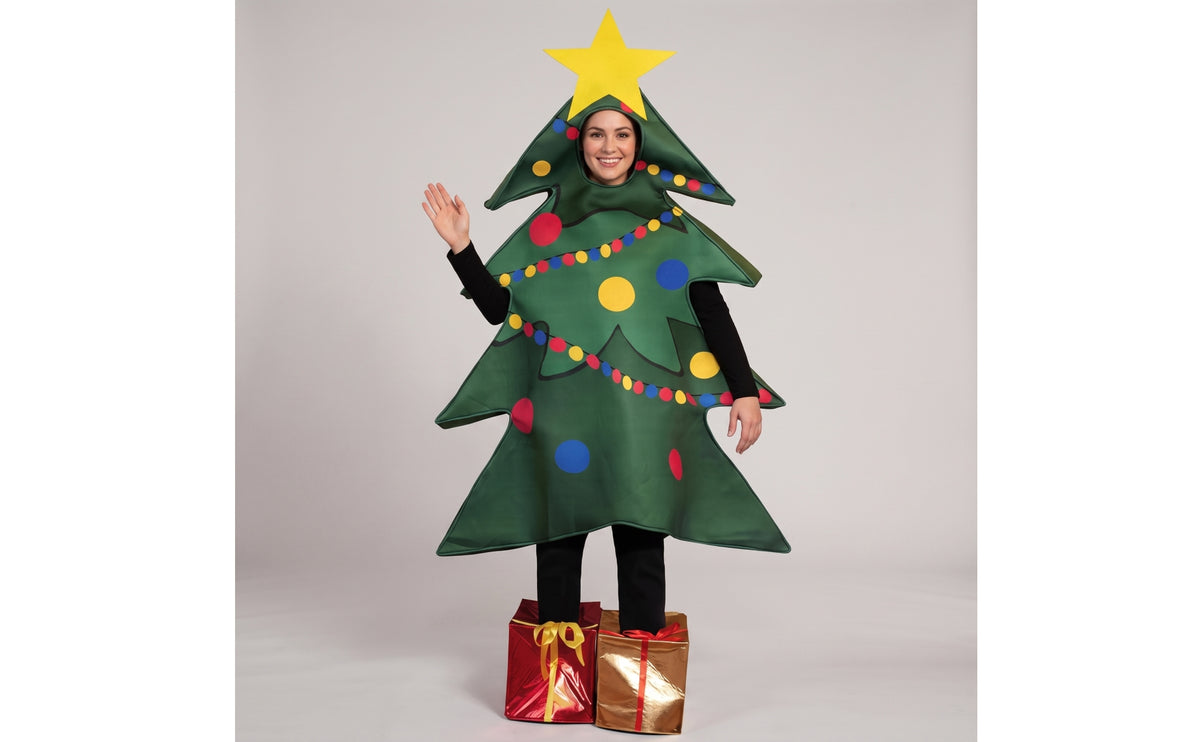 Christmas Tree Costume Funny Christmas Tree Outfit Playful Tunic Costume with Foot Covers for Adults