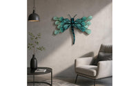 Dragonfly Wall Decoration -Green Metal Dragonfly Decor Spread Extended Limbs for Garden