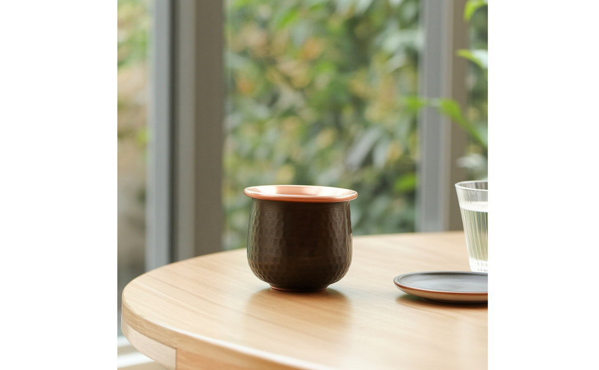 Copper Cup with Hammered Exterior Vintage Copper Tea Cup Low-Profile Drinkware for Collectors