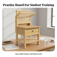 Multi-Functional Multifunctional Wooden Art Easel Versatile Use Adjustable Painting Easel Solid Fir Wood Painting Stool with Drawing Board Stand Hand-Sanded Finish for Professionals, Hobbyists, Beginners, Classroom, Desktop, Home, Indoor