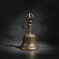 Antique-Style Bell with Vajra Traditional Tibetan Hand Bell Ornate Tibetan Handbell Spiritual for Collectors