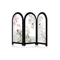 Mirror Surface Chinese Design Tabletop Screen Foldable Tabletop Folding Screen Oriental Aesthetic Bird Pattern Desk Decor Wooden Board for Office, Living Room