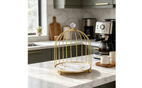 2 Pieces Gold Finish Birdcage Cake Stand Decorative Dome Shape Bird Enclosure Cake Stand Easy to Display Food Multi-Tier Dessert Tray Elegant for Afternoon Tea, Restaurant