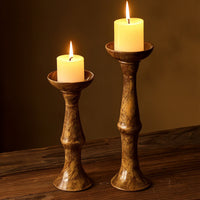 2 Pieces Marbled Candlestick Holders Tapered Candle Holders with Pedestal Sculptural Candlesticks Glossy for Study, Bedroom, Bookshelf, Bedside Table