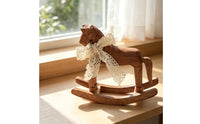 Wooden Rocking Horse Table Decoration Handcrafted Rocking Horse with Ribbon Collectible Desk Centerpiece for Shelf, Entryway