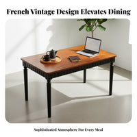 French-Inspired Rectangular Table with 4 Chairs Vintage Aesthetic Dining Set Sturdy Construction Household Furniture Curved Chair backrest for Guesthouse Owners, Small Apartment Dwellers, Homeowners, Home, Kitchen