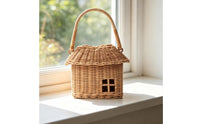 House-Shaped Basket Woven Wicker Basket with Lid Cottagecore for Kids, Young Children, Toy Storage