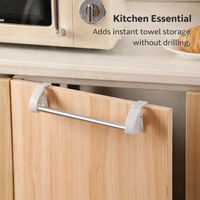 Bedroom & Kitchen Towel Rail, Stainless Steel Over the Door Bar for Students, No-Drill Hanger for Cabinet Storage, Drying Rack