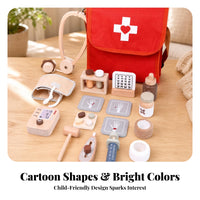 Cloth Wooden Doctor Backpack Set Carrying Handle Pretend Medical Role-Play Toy Flap Closure Wooden Medical Play Set Matching Accessories for Preschoolers
