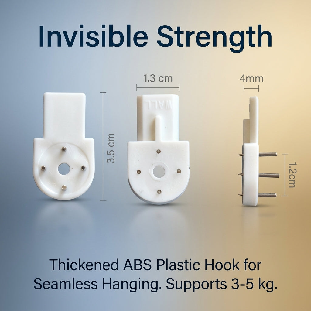 Heavy Duty Seamless Wall Hooks Solid ABS Picture Hooks, No Nails Photo for Wall Hanging, Invisible for Homeowners, 3 Load Capacity