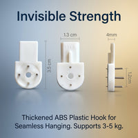 Heavy Duty Seamless Wall Hooks Solid ABS Picture Hooks, No Nails Photo for Wall Hanging, Invisible for Homeowners, 3 Load Capacity