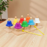 8 Pieces Early Learning 8 Note Hand Bell Set Easy to Play Hand Bells Set Rounded Edges Colorful Desk Bells Wooden Base for Preschoolers, Toddlers, Classroom
