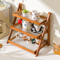 Foldable Bamboo 3-Tier Tabletop Storage Shelf for Coffee Corner and Bar