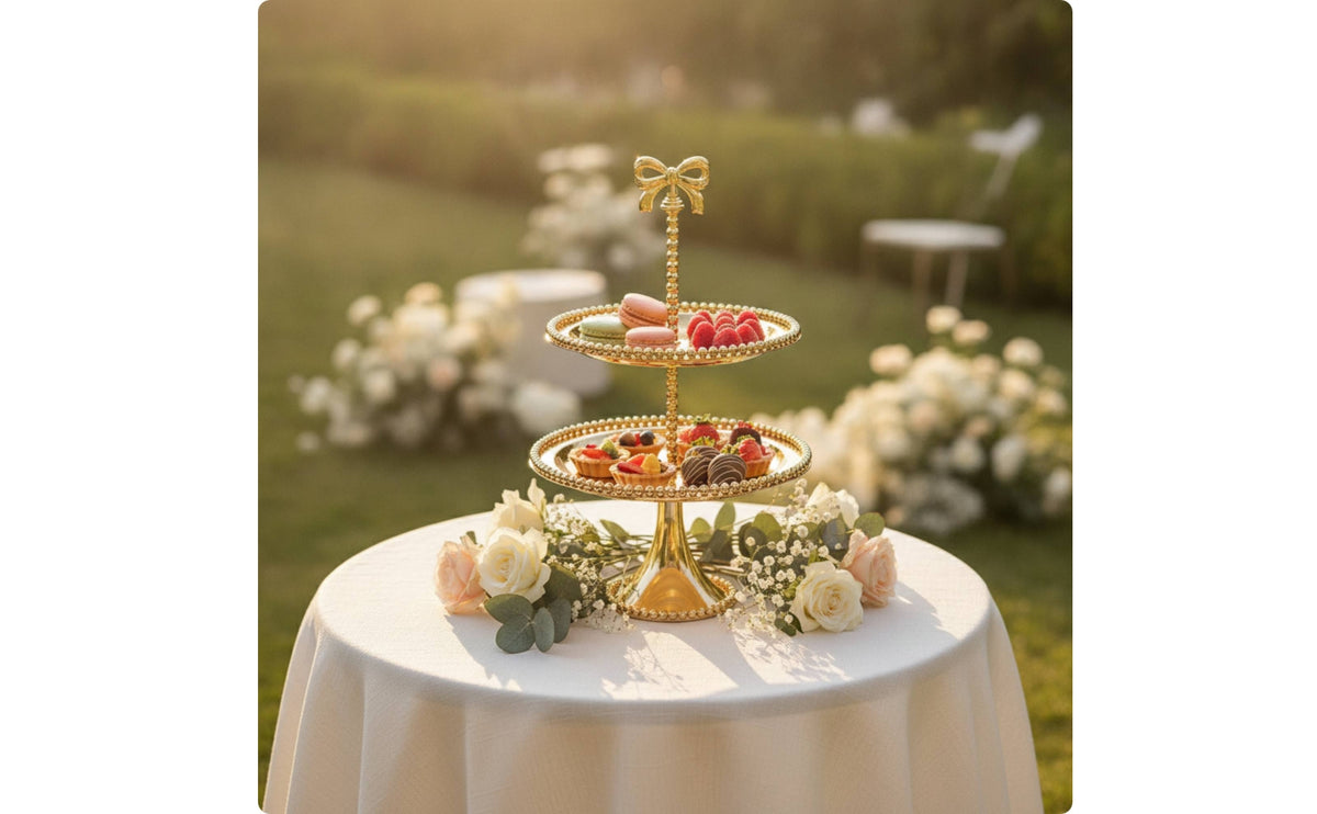 Tiered Stand with Mirrored Trays Ornate 2 Tier Dessert Stand Decorative Cupcake Display for Party Hosts, Brides, Afternoon Tea